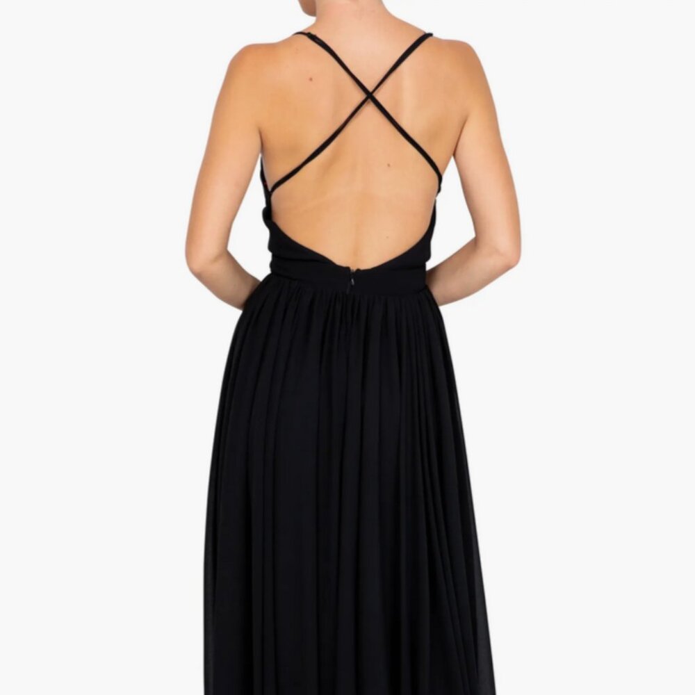 Meghan LA black chiffon midi cocktail dress Sz 10 - Picture 3 of 7